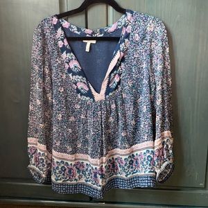 Joie Purple Floral Long Sleeve Silk Top M